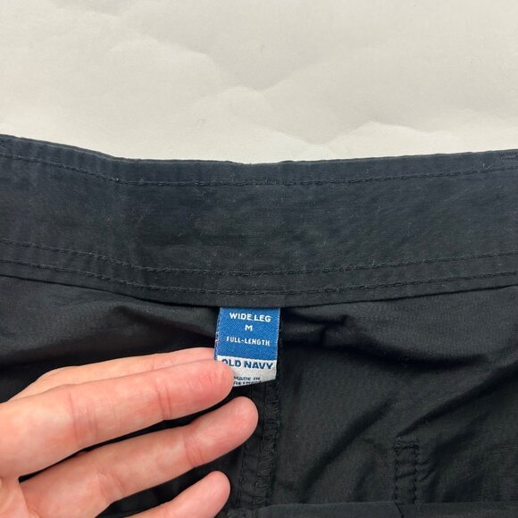 Old Navy Black Poplin Canvas High Rise Wide Leg Cargo Pant M - Picture 3 of 6